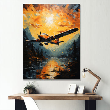 In Flight Plane Horizons - Plane Canvas Wall Art